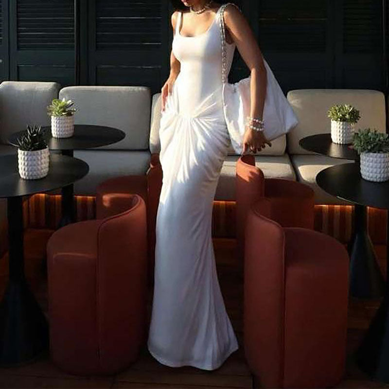 Damen Elegantes bodenlanges Kleid mit raffiniertem Drapierungseffekt Drune