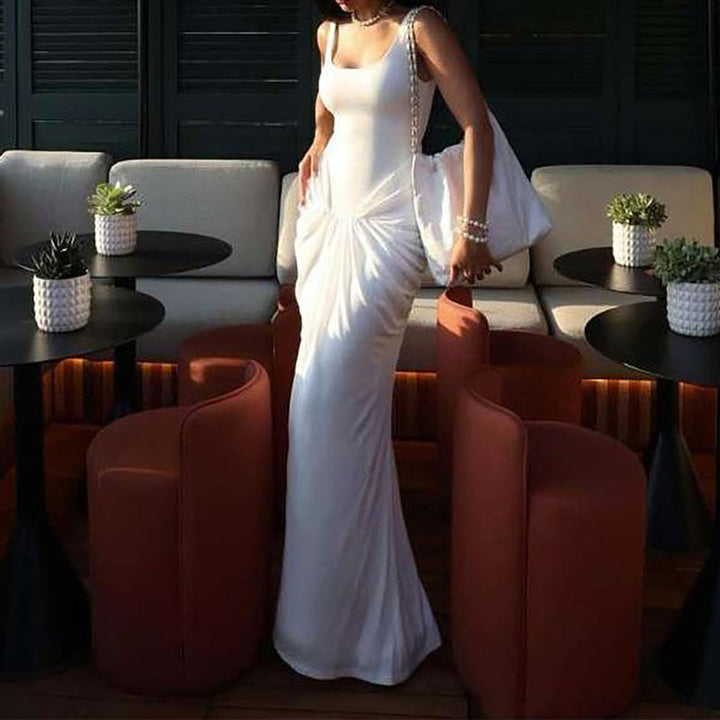 Damen Elegantes bodenlanges Kleid mit raffiniertem Drapierungseffekt Drune