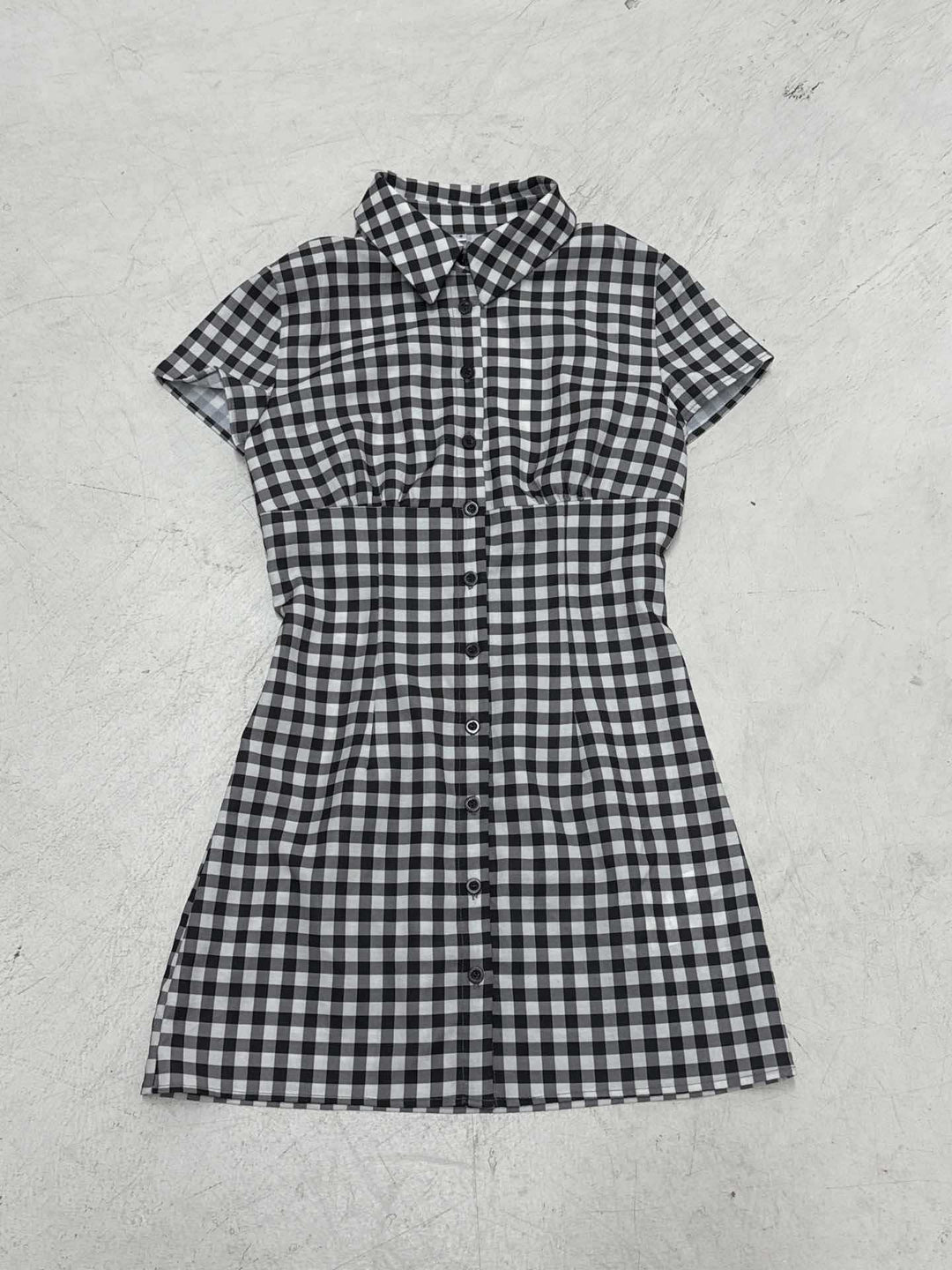Damen Hemdblusenkleid im klassischen Karomuster mit tailliertem Schnitt und kurzen Ärmeln Drune