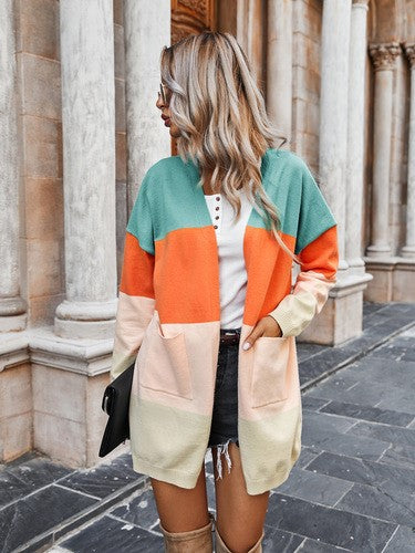 Damen Cardigan mit Farbblock-Design und Taschen Drune
