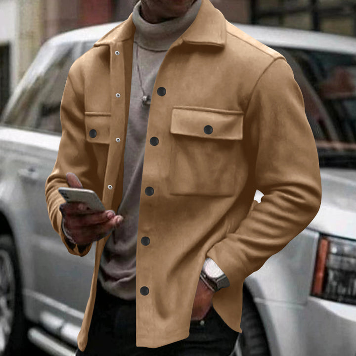 Herren nan modische Overshirt-Jacke in Filzoptik mit aufgesetzten Brusttaschen und sichtbarer Druckknopfleiste Drune