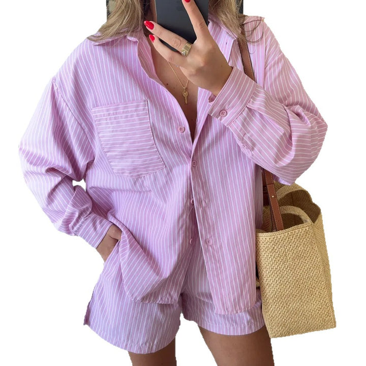 Damen gestreiftes Kurzpyjama-Set mit lockerer Passform Drune