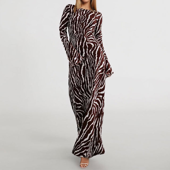 Damen Maxikleid mit einem modernen Zebra-Print und asymmetrischem Schnitt Drune