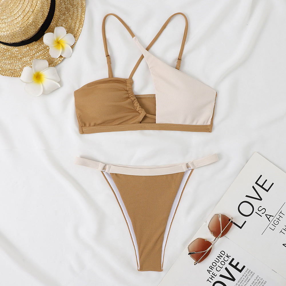 Damen Bikini-Set mit asymmetrischem Oberteil und hohem Beinausschnitt Drune