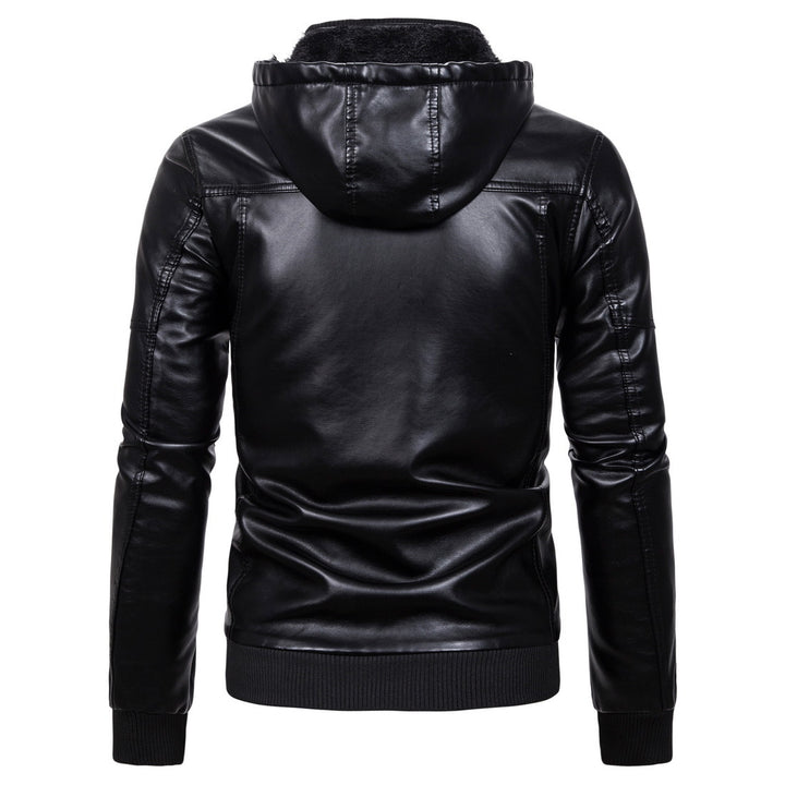 Herren Stilvolle Kapuzen-Faux-Lederjacke Drune