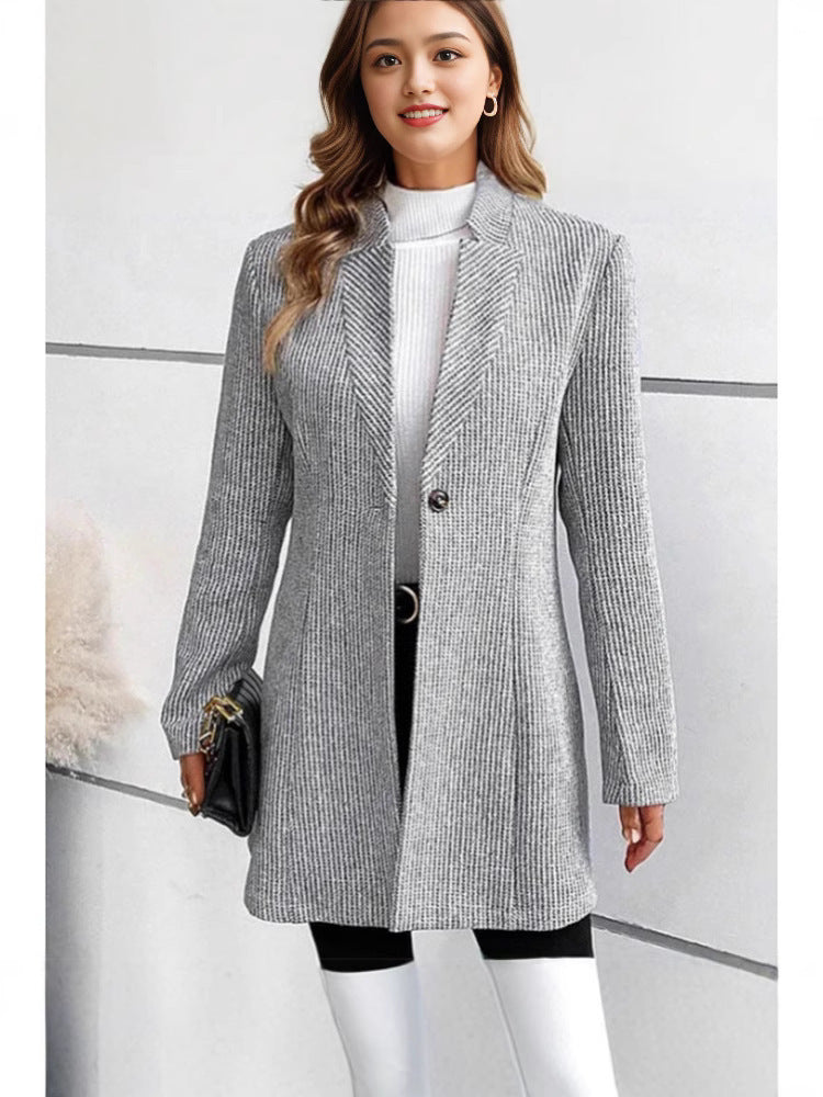 Damen eleganter Strickblazer mit Reverskragen und subtiler Rippstruktur Drune