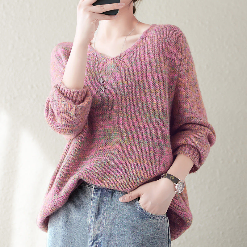 Damen Grobstrickpullover mit V-Ausschnitt und lässigem Oversized-Schnitt Drune