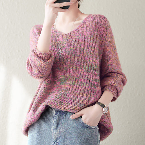 Damen Grobstrickpullover mit V-Ausschnitt und lässigem Oversized-Schnitt Drune
