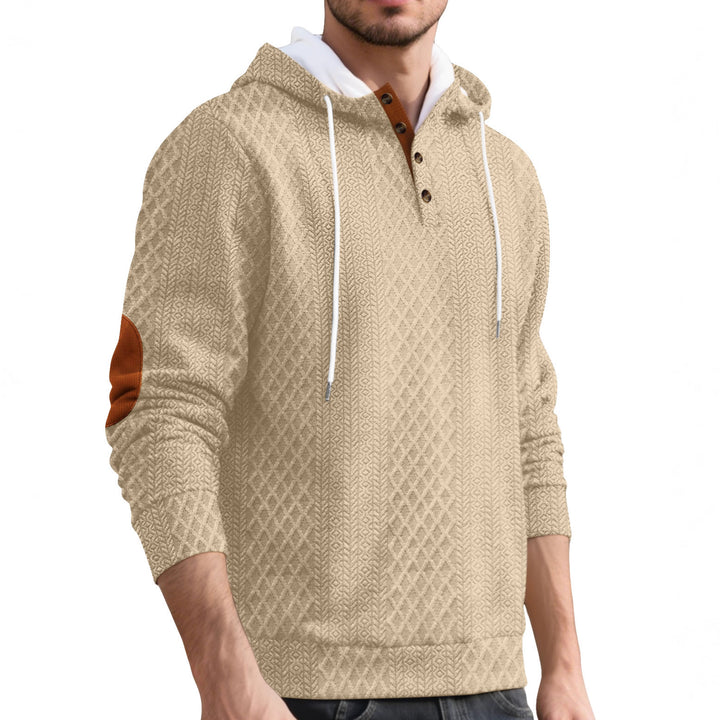 Herren nan Diamond-Struktur Kapuzenpullover mit Kurzknopfleiste, gesteppter Kapuzeninnenkante und Wildleder-Ellbogenpatch Drune