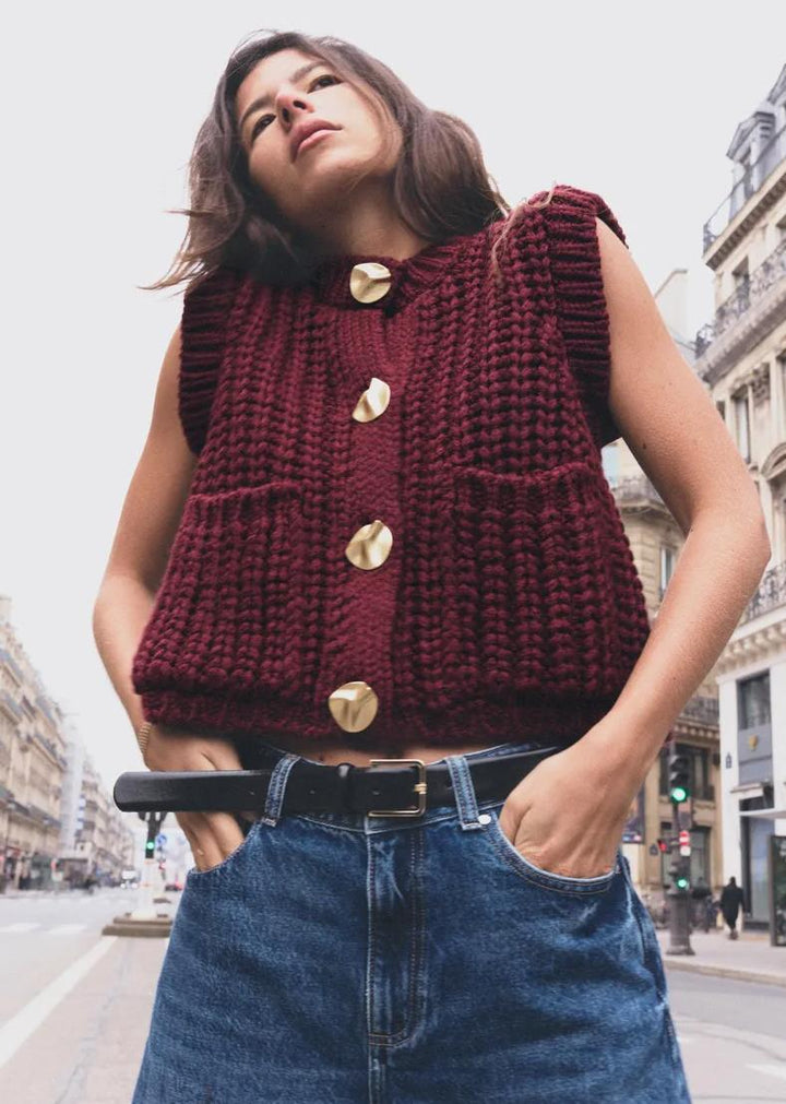 Damen Strickweste mit Knopfdetaillierung und praktischen Taschen Drune