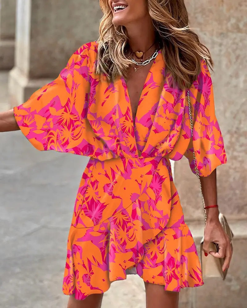 Damen Kurzarm Kleid Drune
