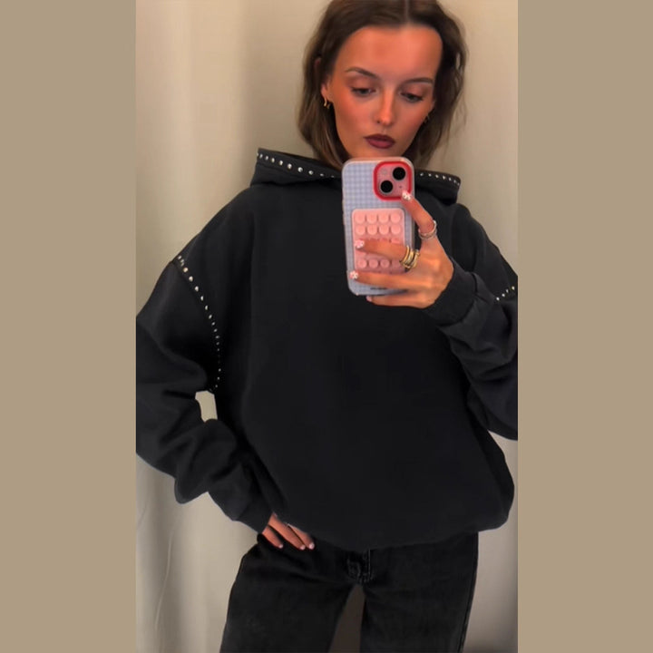 Damen Modischer Kapuzenpullover mit eleganten Nietenverzierungen Drune