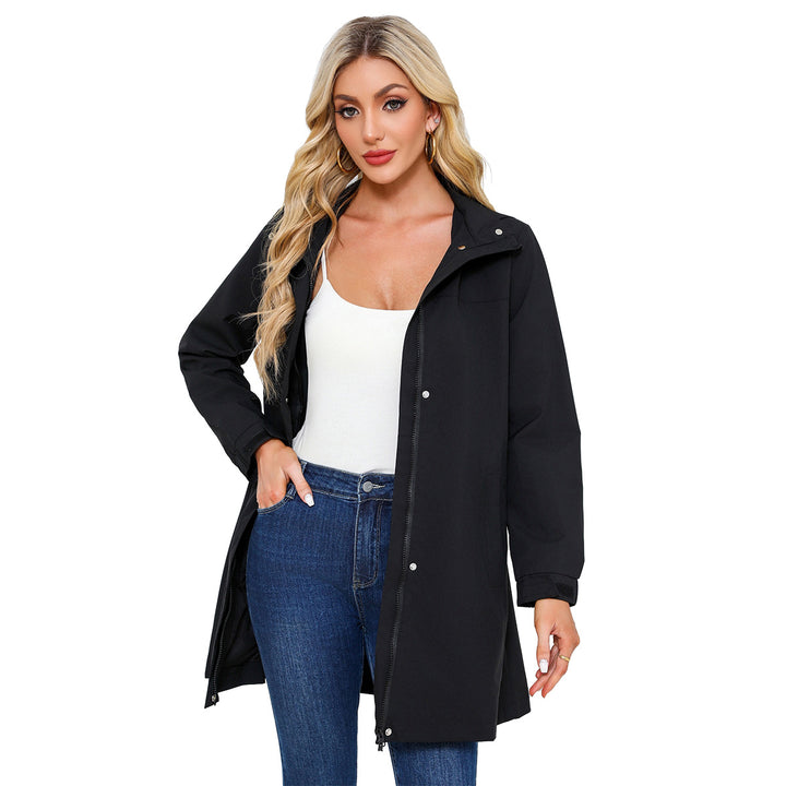 Damen funktionale Übergangsjacke mit verstellbarem Kapuzenkragen und praktischen Taschen Drune