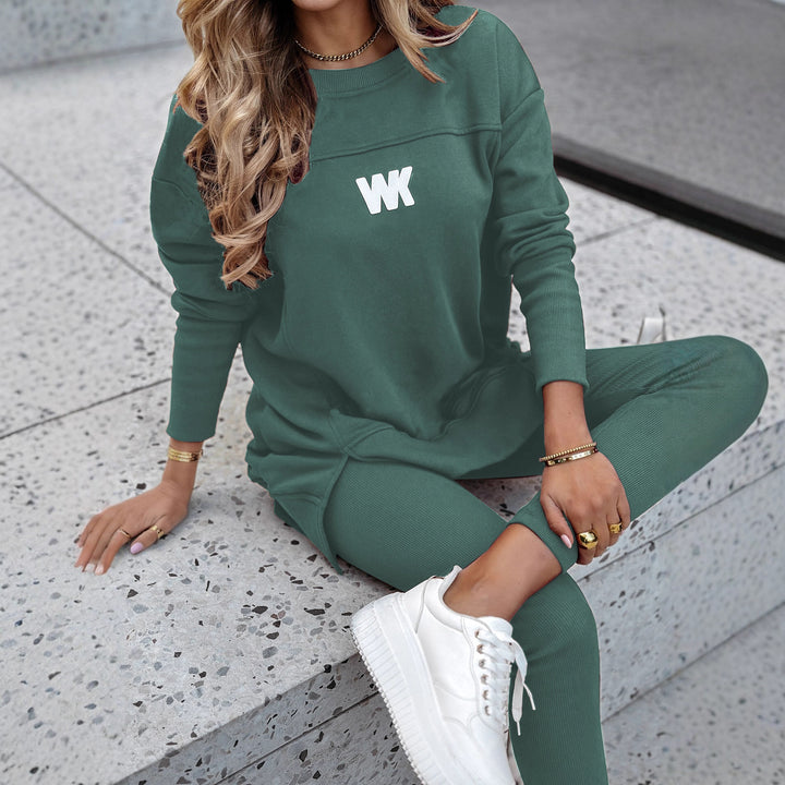 Damen nan Oversize-Longsweatshirt mit seitlichen Schlitzen und highwaist Ripp-Leggings Set Drune