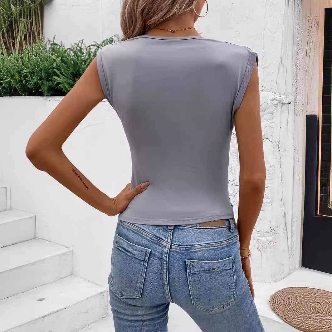 Damen figurbetontes Oberteil mit drapiertem Detail Drune