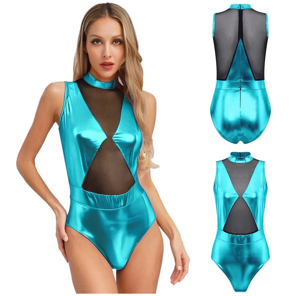 Damen Einteiler Badeanzug mit transparenten Einsätzen und schimmerndem Design Drune
