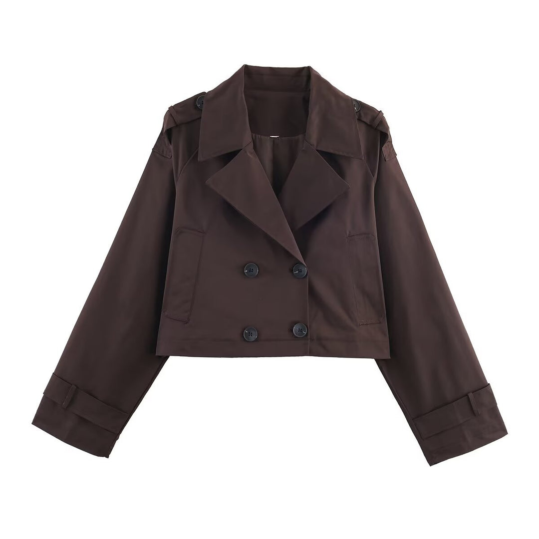 Damen Cropped Trenchcoat mit doppelter Knopfleiste und praktischen Taschen Drune