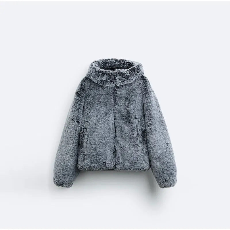 Damen Flauschige Kunstpelzjacke Drune