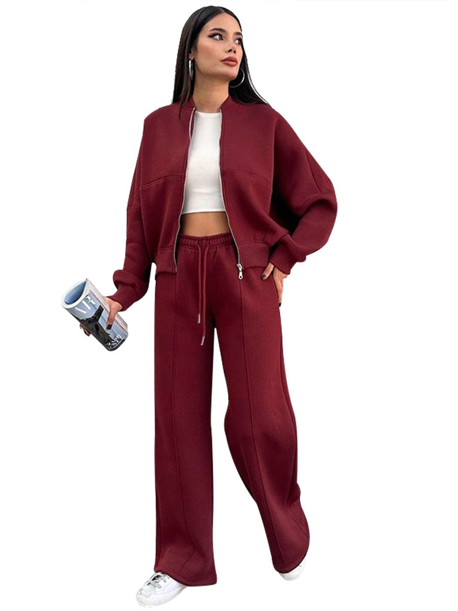 Damen lässiges Freizeit-Set aus weichem Sweatstoff mit hohem Kragen und weitem Schnitt Drune