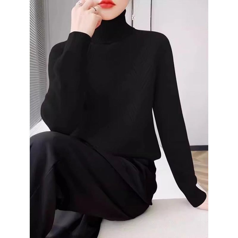 Damen eleganter Strickpullover mit Stehkragen und feiner Rippstruktur Drune