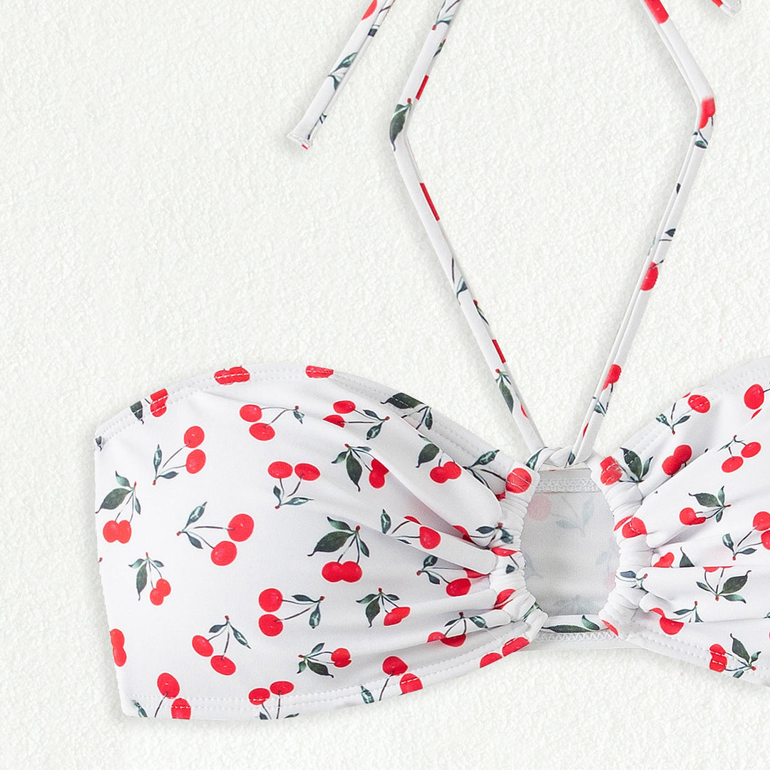 Damen Bandeau-Bikini-Set mit verspieltem Kirschmuster Drune