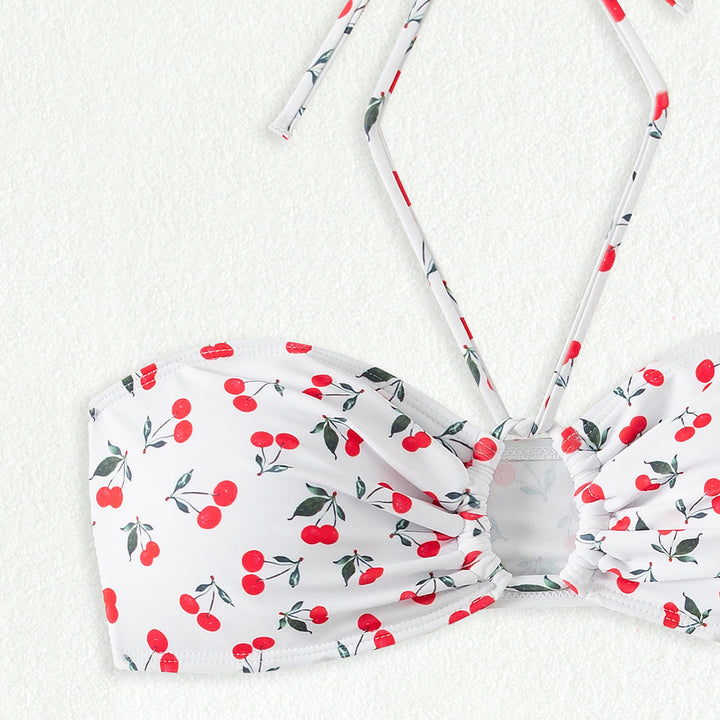 Damen Bandeau-Bikini-Set mit verspieltem Kirschmuster Drune