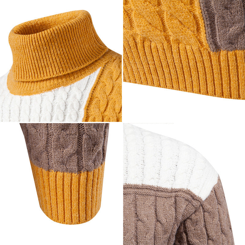 Herren hochabschließend gestrickter Pullover mit modernem Zopfmuster und attraktiven Farbblöcken Drune