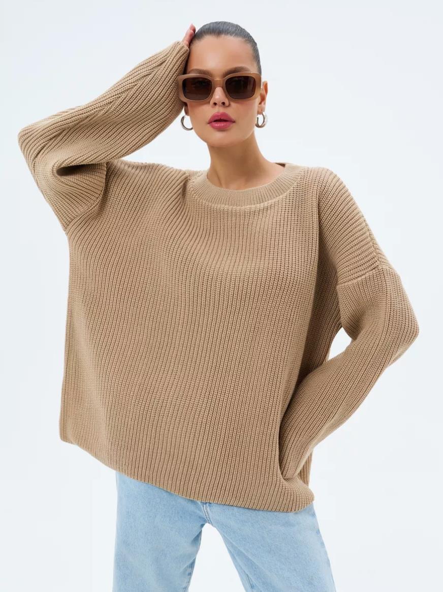 Damen Oversized Strickpullover mit modernen Schnittlinien Drune