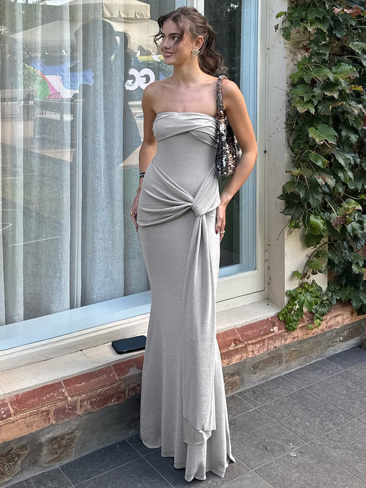 Damen Strapless Maxikleid mit raffiniertem Wickeldesign Drune