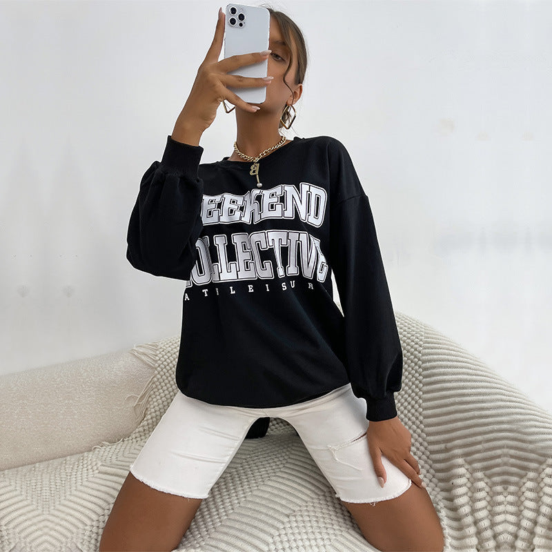 Damen lässiges Sweatshirt mit oversized Schnitt und auffälligem Schriftzug Drune