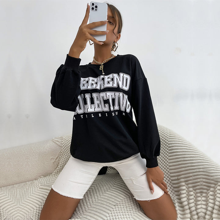 Damen lässiges Sweatshirt mit oversized Schnitt und auffälligem Schriftzug Drune