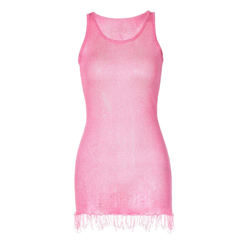Damen Netzkleid mit zarten Fransen Drune