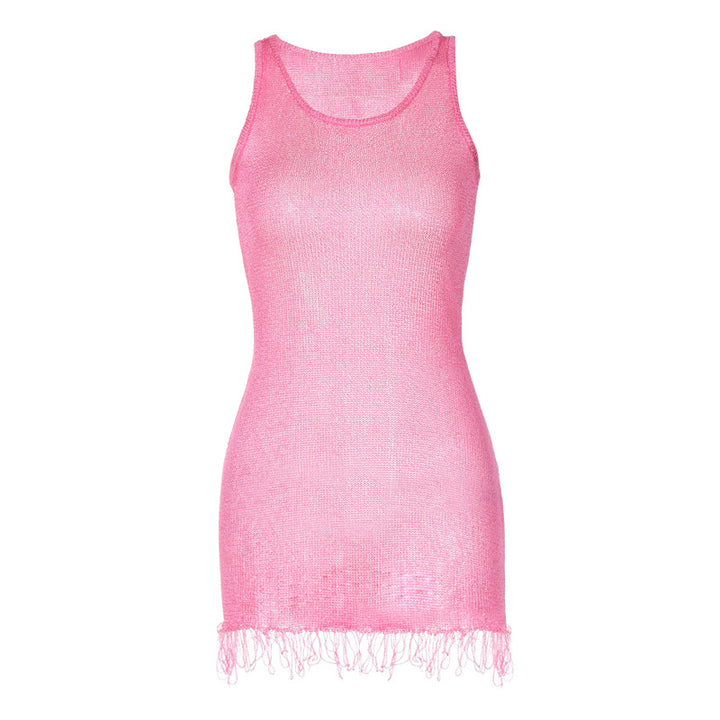 Damen Netzkleid mit zarten Fransen Drune