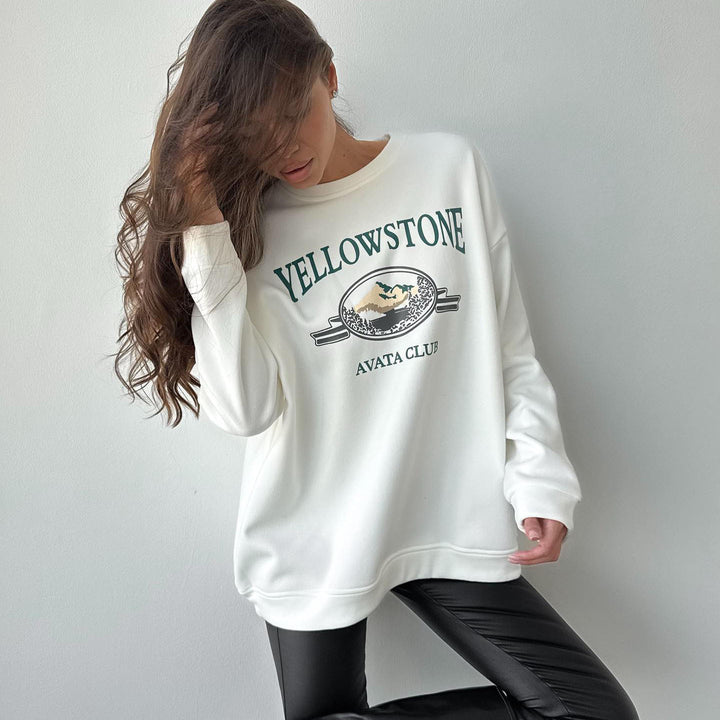 Damen lässiges Sweatshirt mit kreativem Bergmotiv und komfortablem Schnitt Drune