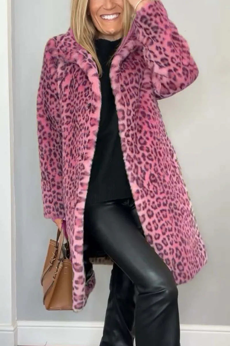 Drune | Mantel - Kunstpelz - Oversized Fit - Reverskragen - Leopardenprint