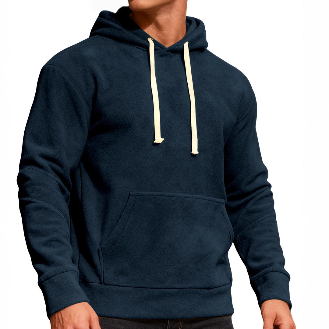 Herren nan samtweicher Kapuzenpullover mit Nahtdetails, Kängurutasche und Kontrastkordel Drune