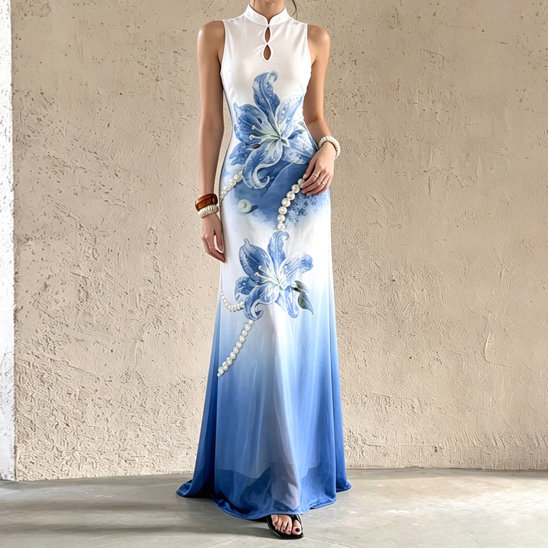 Damen Maxikleid mit floralem Druck und Perlenverzierungen Drune