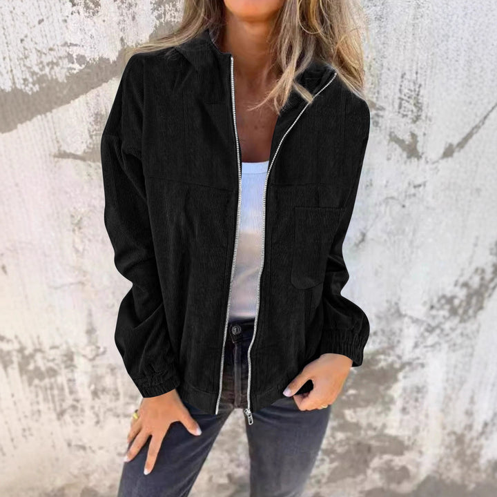 Damen cropped Kapuzenjacke aus hochwertigem Cordstoff mit praktischen Taschen und elastischen Bündchen Drune