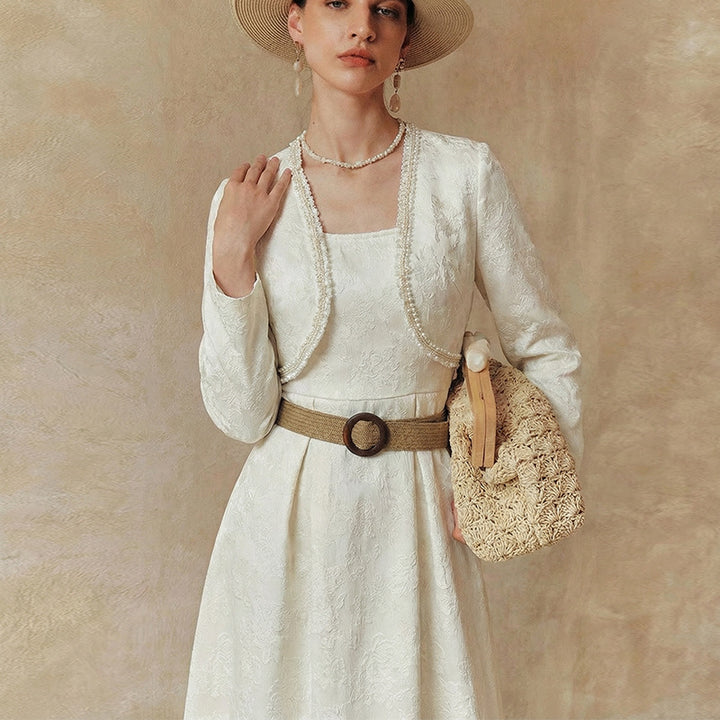 Damen Elegantes Hochzeitskleid mit langem Ärmel und Jacke Drune