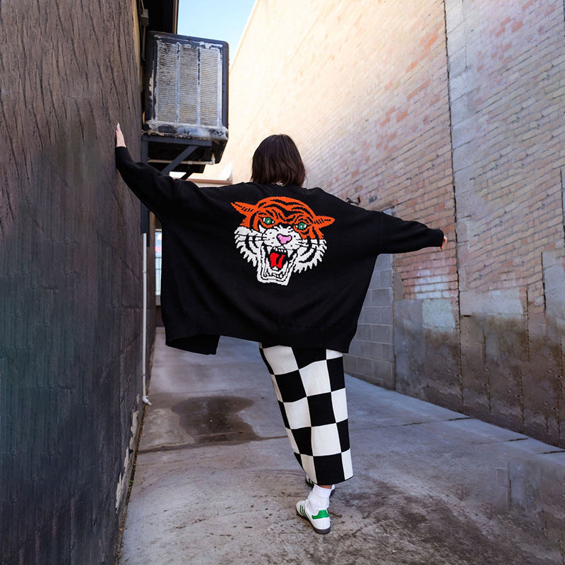 Damen Grobstrickpullover mit auffälligem Tiger-Design Drune