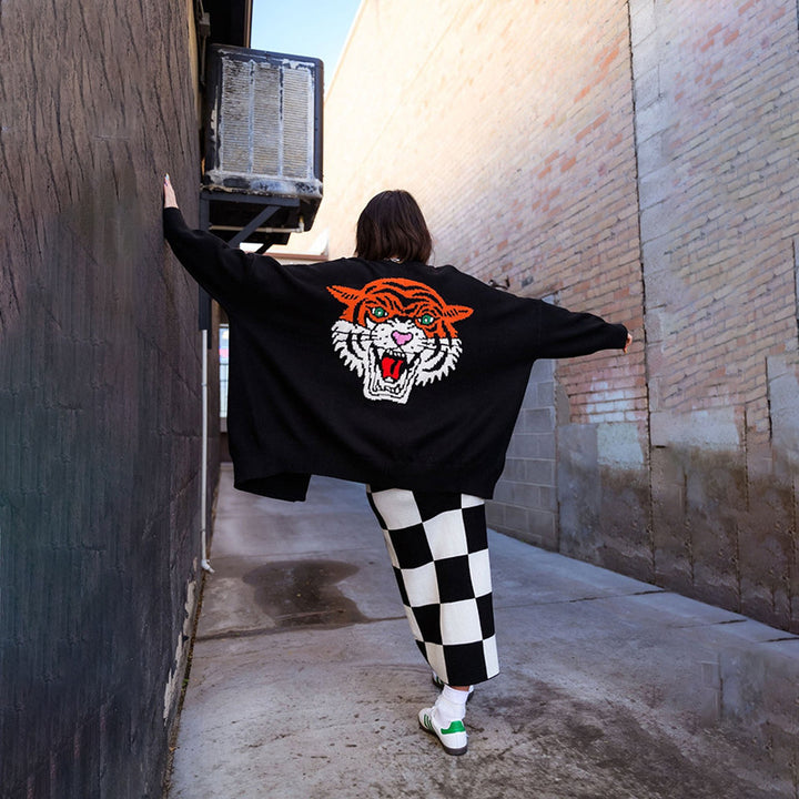 Damen Grobstrickpullover mit auffälligem Tiger-Design Drune