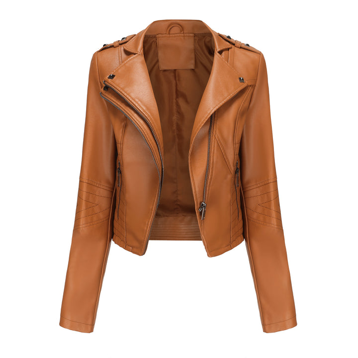 Damen stylische Bikerjacke mit asymmetrischem Reißverschluss und Detailnähten Drune