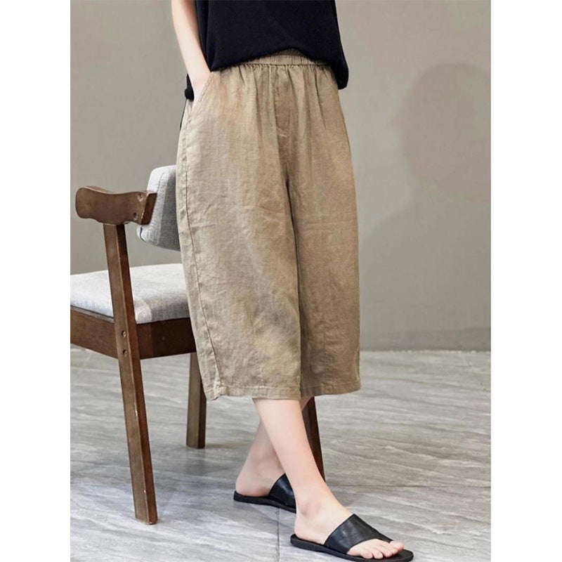 Damen Relaxed Fit Leinen Culotte Shorts Drune