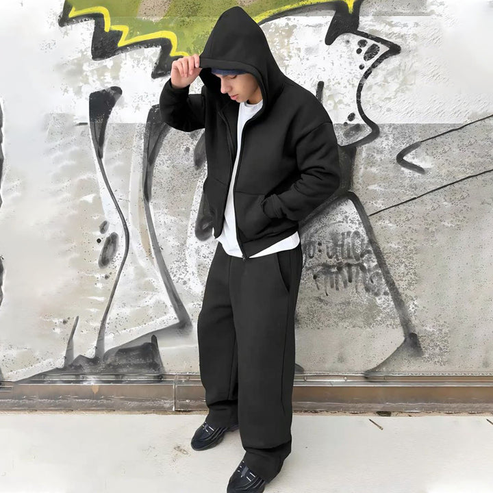 Herren nan Oversize Zip-Hoodie und Relaxed Sweatpants Set Drune