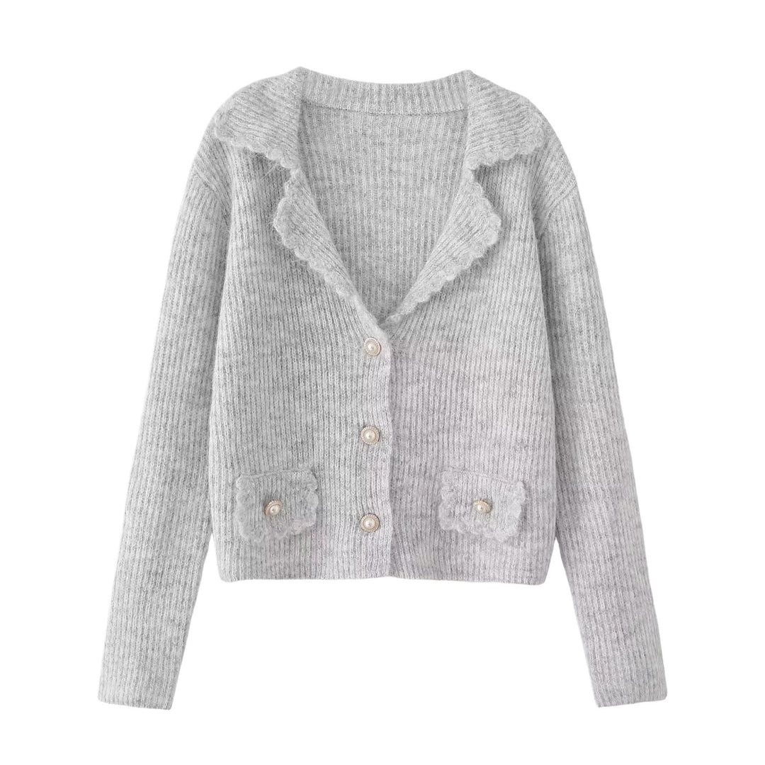 Damen modische Wohlfühl-Strickjacke mit elegantem Kragen und praktischen Taschen Drune