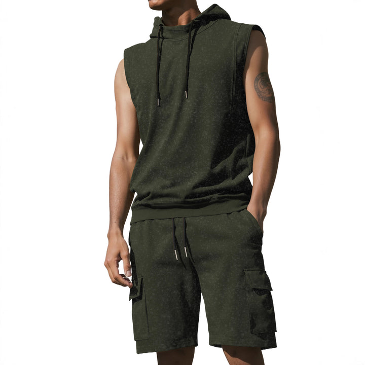 Herren nan Kapuzen-Muskelshirt-Set mit funktionaler Cargobermuda Drune
