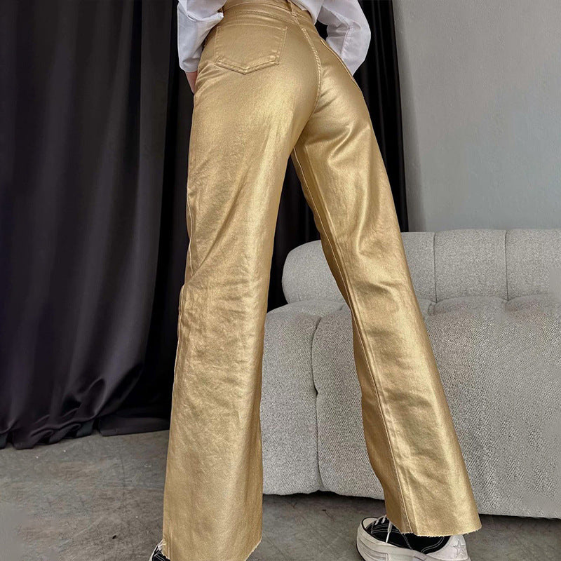 Damen Hose im metallischen Look mit weitem Bein Drune