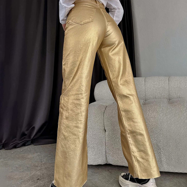 Damen Hose im metallischen Look mit weitem Bein Drune