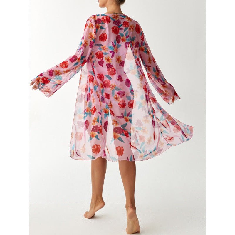 Damen Strandüberwurf mit floralem Design und hohem Schnitt Drune