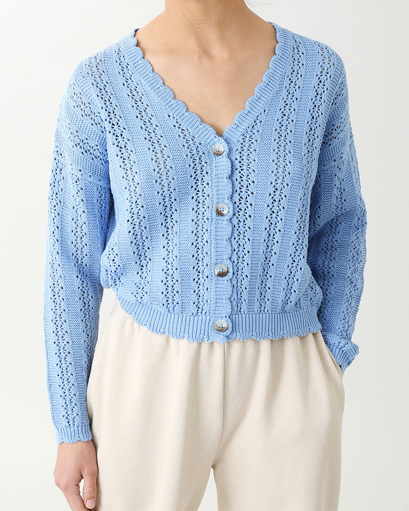 Damen Strickcardigan mit femininer Rüsche und Knopfdetails Drune